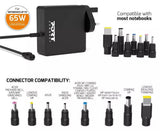 Port Connect 65W AC Adapter for Laptop Mobile Universal Black (900093B-UK)
