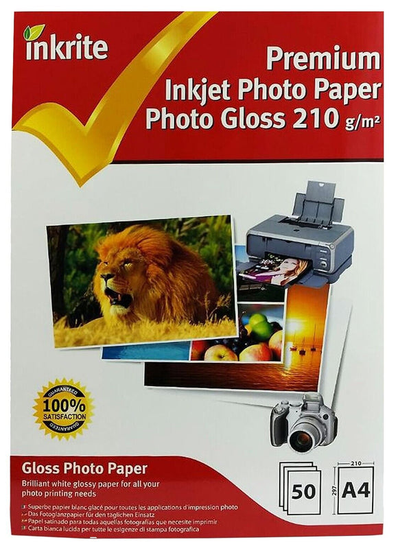 Inkrite PhotoPlus Premium Paper Photo Gloss 210gsm A4 (50 sheets) PPIP210A450