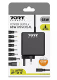 Port Connect 65W AC Adapter for Laptop Mobile Universal Black (900093B-UK)