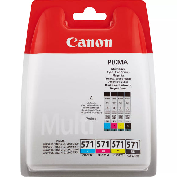 Genuine Canon CLI571, Multipack Ink Cartridges CLI-571 B/C/M/Y, 0386C005