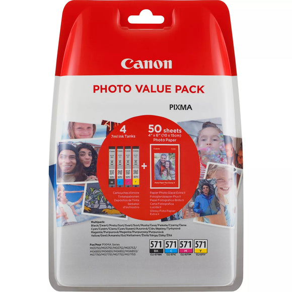 Genuine Canon Value Pack CLI-571B/C/M/Y High Yield Ink Cartridges, 0386C006