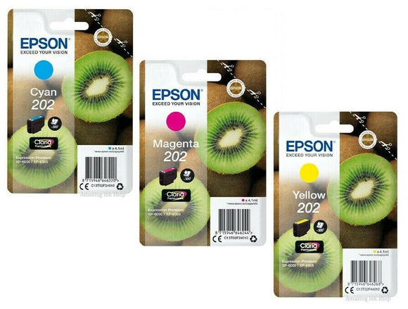 Genuine Epson 202, Kiwi 3 Colour Multipack Ink Cartridges, T02F2, T02F3, T02F4