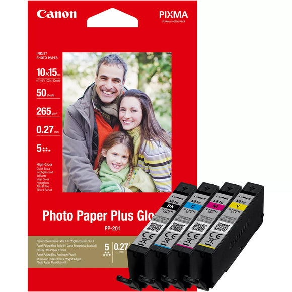 Genuine Canon CLI-581XL MultiPack Ink Cartridge + Photo Paper Value Pack, 2052C004