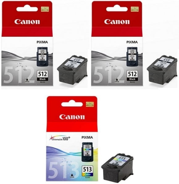 Canon 512/513, 2 x Black & 1 x Tri-Colour Ink Cartridge PG-512, CL-513