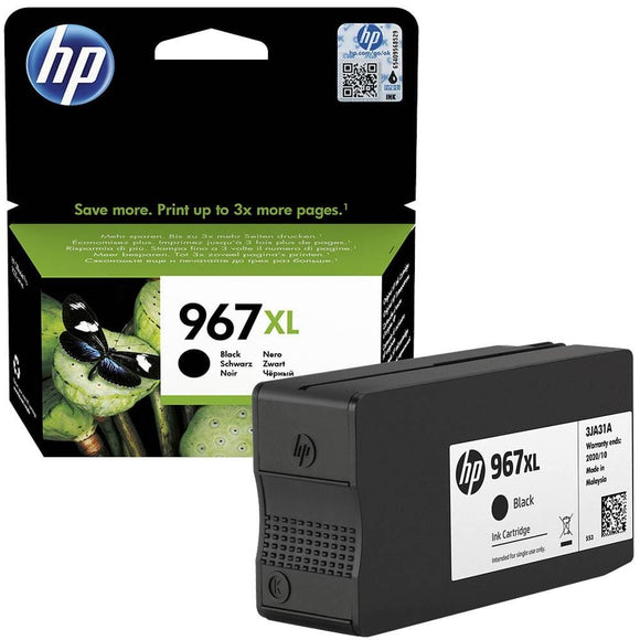 Genuine HP 967XL, Black High Capacity Ink Cartridge, 3JA31AE
