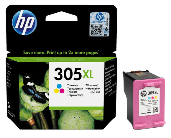 Genuine HP 305XL, High Capacity Tri-Colour Ink Cartridge, 3YM63, 3YM63AE