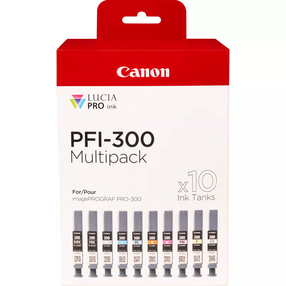 Genuine Canon PFI-300, MBK/PBK/CO/GY/R/C/M/Y/PC/PM Multipack Ink Cartridge
