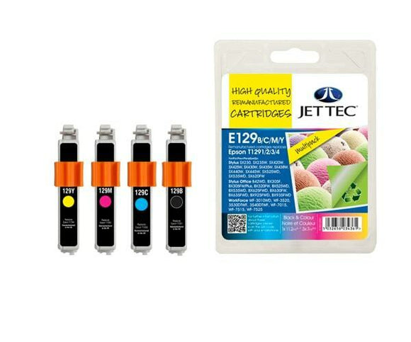 Jet Tec E129BCMY Multipack Ink jet Printer Cartridges, Replaces For Epson T1295