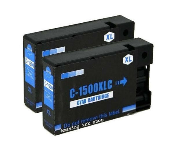 2 Compatible 1500XL High Capacity Cyan Ink Cartridges Replaces For Canon PGI-1500XLC New
