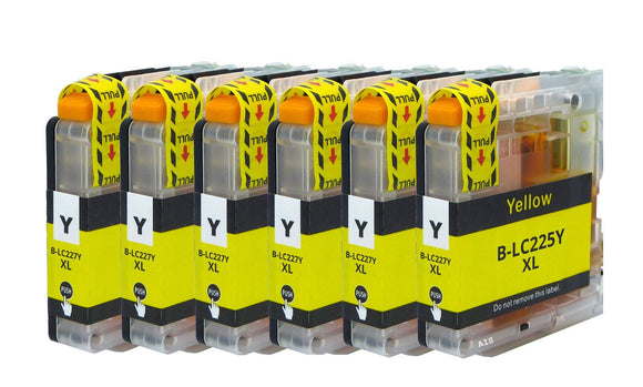 6 Yellow Compatible Ink Cartridges Replaces For Brother LC-225XLY LC225XL Y NON-OEM