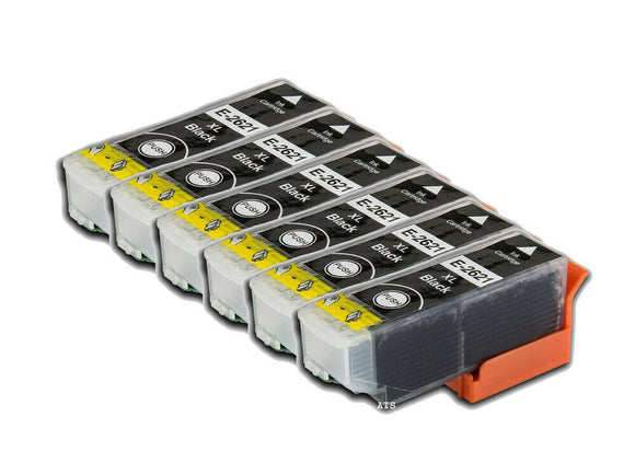 6 Compatible E26XL, Black Ink Cartridges For Epson 26XL, T2621, NON-OEM