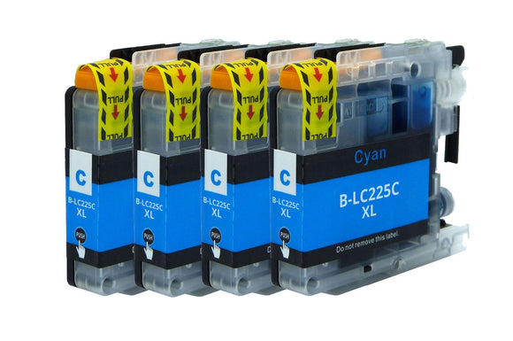 4 Cyan Compatible Ink Cartridges Replacement For Brother LC225 LC225XLC NON-OEM