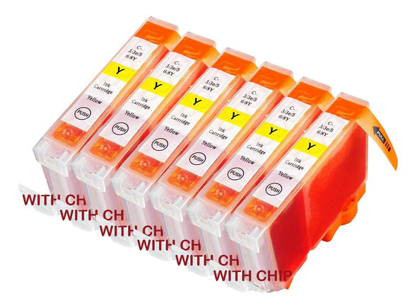6 Compatible C8Y Yellow Ink jet Printer Cartridges, Replaces For Canon CLI-8Y