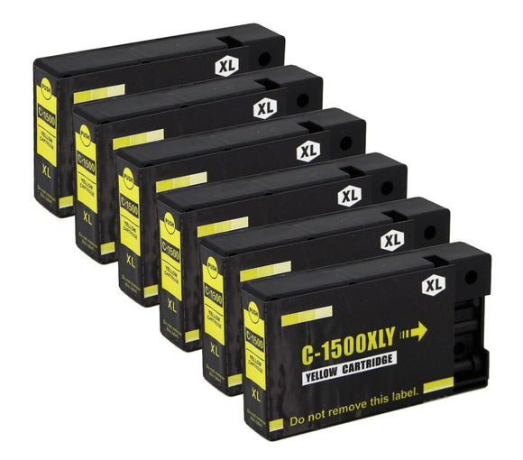 6 Yellow Compatible Ink Cartridges, Replaces For Canon PGI-1500 XL, PGI1500XLY, NON-OEM