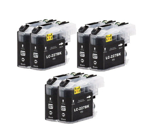 6 Black Compatible Ink Cartridges, Replaces For Brother LC227 LC227XLBK, NONOEM