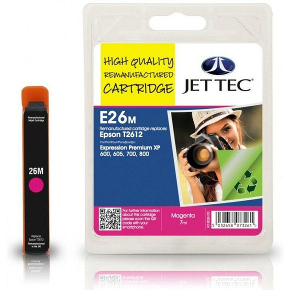 JET TEC E26M Magenta Ink Cartridge Replaces For Epson 26, T2613, T261340 NON-OEM