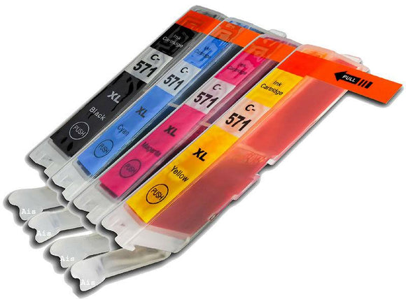 4 Compatible Ink Cartridges, Replaces For CLI-571XLBK, CLI-571XLC, CLI-571XLM, CLI-571XLY