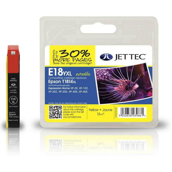 JET TEC Yellow Ink Cartridge, Replaces For Epson XP-102 XP-202 XP-205 XP-30 XP-302 XP-305