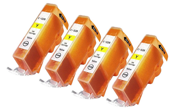4 Compatible 526Y, Yellow Ink Cartridges, Replaces For Canon CLI-526Y, NON-OEM