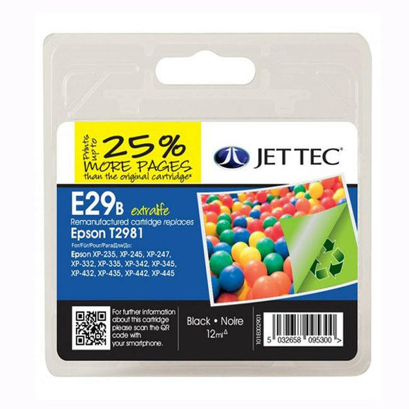 Jet tec E29B, Black Ink Cartridge, Replaces For Epson 29, T2981
