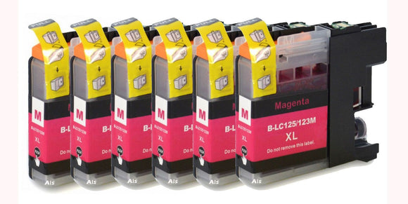 6 Compatible LC123, Magenta Ink Cartridges, Replaces For Brother LC123M, LC-123M, NON-OEM