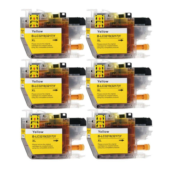 6 Yellow Compatible Ink Cartridges, Replaces For Brother LC-3219XLY NON-OEM