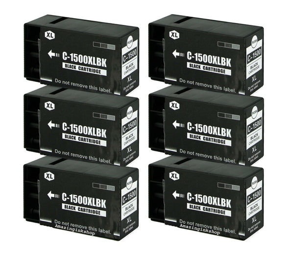 6 Compatible Black Ink Cartridges, Replaces For Canon PGI-1500XLBK, NON-OEM