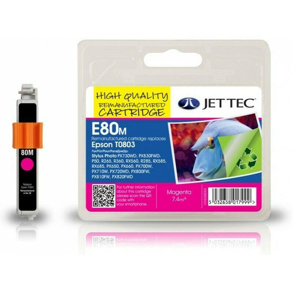 JET TEC E80M, Magenta Remanufactured Ink Cartridge, Replaces For Epson T0803, C13T08034012