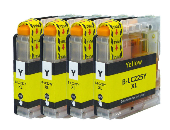 4 Yellow Compatible Ink Cartridges, Replacement For Brother LC-225XLY NON-OEM