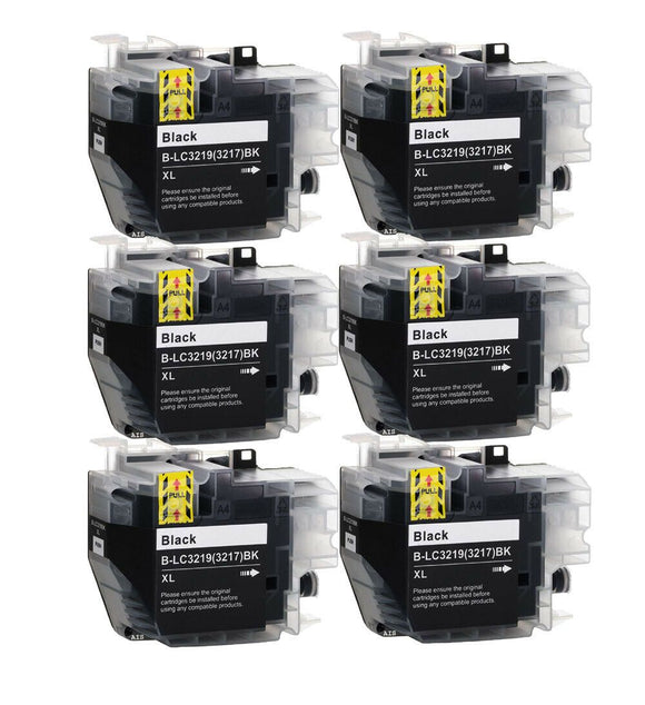 6 Black Compatible Ink Cartridges, Replaces For Brother LC3217 LC3217BK LC-3217BK NON-OEM