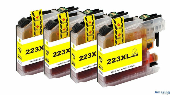 4 Compatible Yellow Ink Cartridges, Replaces For Brother LC-221Y LC-223Y, NON-OEM