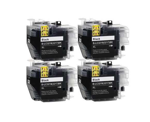 4 Compatible Black Ink Cartridges, Replaces For Brother LC-3219XLBK NON-OEM
