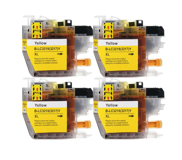 4 Yellow Compatible Ink Cartridges, Replaces For Brother LC-3217Y NON-OEM