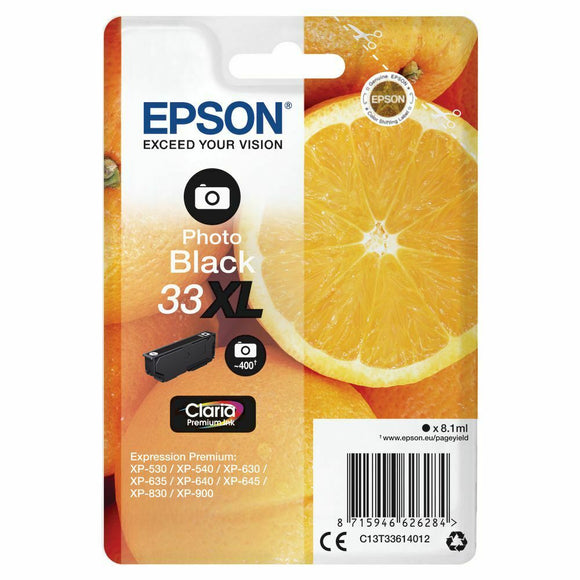Genuine Epson 33XL, Photo Black Ink Cartridge, T3361, C13T33614012