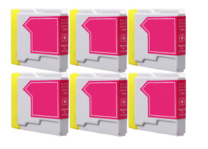 6 Compatible Magenta Ink Cartridges, Replaces For Brother LC-970M, LC-1000M NON-OEM