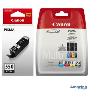 Genuine Canon Multipack Ink jet Print Cartridges PGI-550BK, CLI-551BK/C/MY