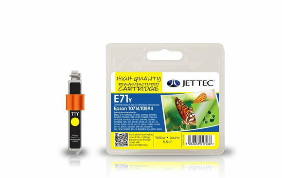 JET TEC E71Y, Yellow Remanufactured Ink Cartridge, Replaces For Epson T0714, C13T07144012