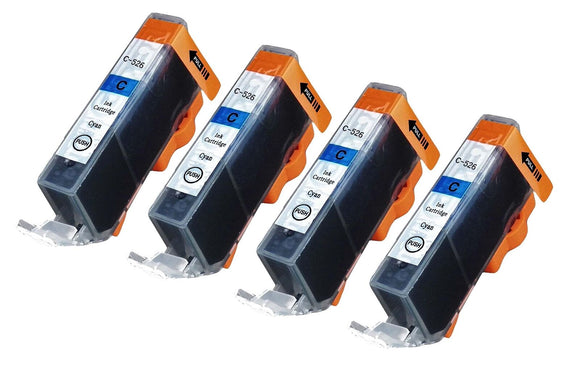 4 Compatible Cyan Ink Cartridges, Replaces For Canon CLI526C, CLI-526C, NON-OEM