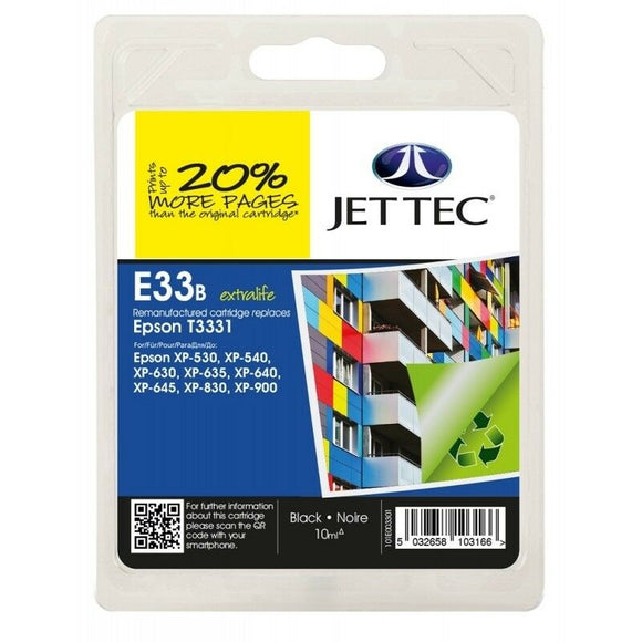 Jet Tec E33B, Remanufactured Black Ink Cartridge, Replaces For Epson 33, T3331, T333140