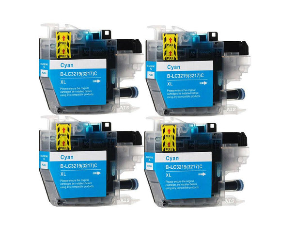 4 Compatible Cyan Ink Cartridge, Replaces For Brother LC3217C, NON-OEM