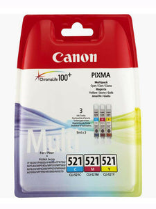Genuine Canon CLI521, Tripple pack Ink Cartridges, CLI-521C, CLI-521M, CLI-521Y