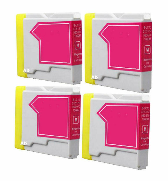 4 Compatible Magenta Ink Cartridges, Replaces For Brother LC-970M, LC-1000M NON-OEM