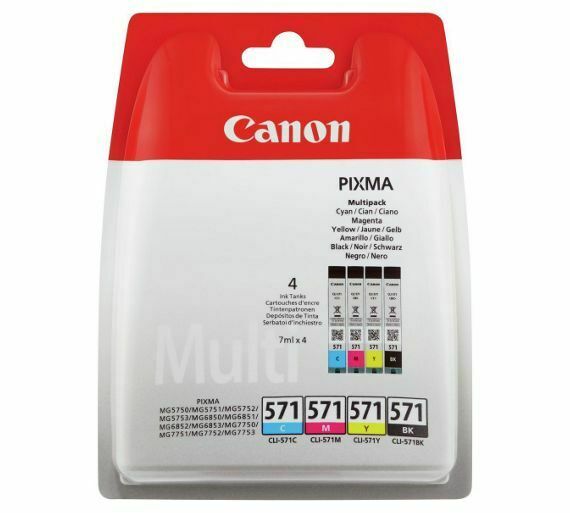 Genuine Canon Multi Pack Ink Cartridges, CLI-571BK CLI-571C CLI-571M CLI-571Y