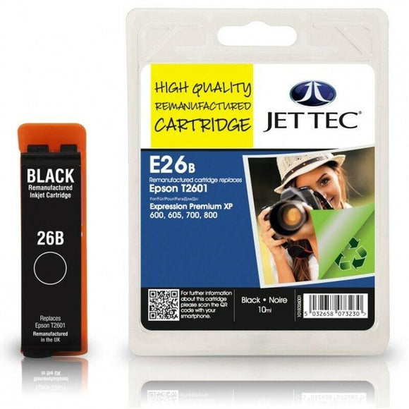 JetTec E26B, Black Ink jet Print Cartridge, Replaces For 26, T2601, C13T26014012