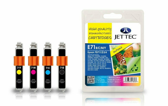 Jet Tec E71BCMY, Multipack Ink Cartridges, Replaces For Epson T0715, TO715, T0895, TO895