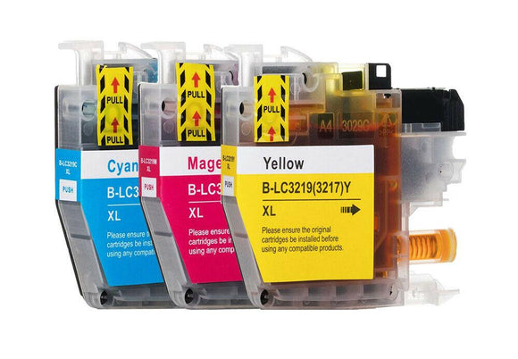 3 Compatible Ink Cartridges, For Brother LC3219XLC, LC3219XLM, LC3219XLY NON-OEM