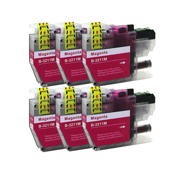6 Magenta Compatible Ink Cartridges, Replaces For Brother LC3211 LC3211M LC-3211M NON-OEM