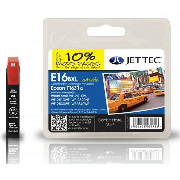 Jet tec E16XL Black Ink Cartridge Replaces For Epson WF2010W WF 2510WF WF2520NF WF2530WF