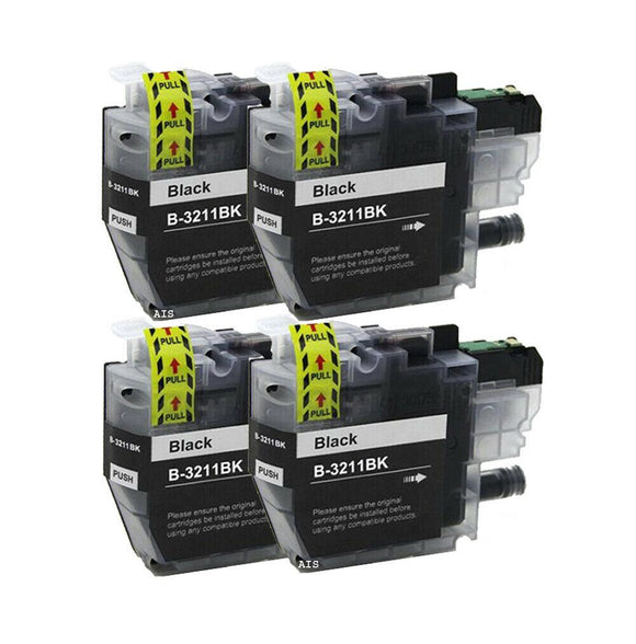 4 Black Compatible Ink Cartridges, For Brother LC3211, LC3211BK, NON-OEM