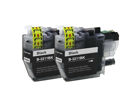 2 Black Compatible Ink Cartridge, Replaces For Brother LC3211, LC3211BK LC-3211BK NON-OEM